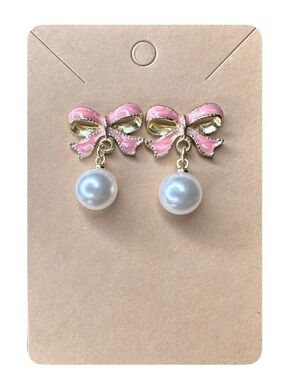 5/$25 😻 Pink Bow Pearl Drop Earrings